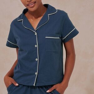 Pact Blue and White Pajama Set with Notched Collar